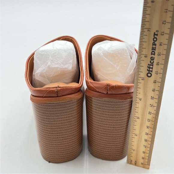 FOWT Crocodile Embossed Mules Chunky Stacked Heel Pointed Toe brown size 7 - Picture 6 of 16